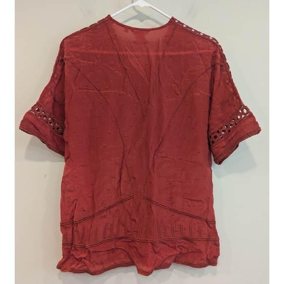 NWT Sundance Catalog Red Cupro Viscose Lace Embroidered Blouse Size XS - Picture 4 of 6